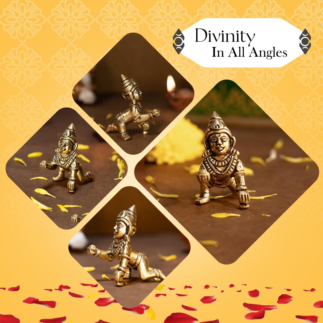 Ekhasa 100% Pure Brass Bal Gopal Murti (Size: 8.4 cm) | Laddu Gopal Murti for Pooja Room | Baby Krishna Idol for Home | Bal Kris